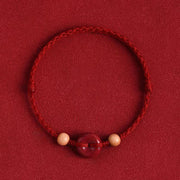 FREE Today: Luck and Wealth Peach Wood Peace Buckle Cinnabar String Bracelet Anklet