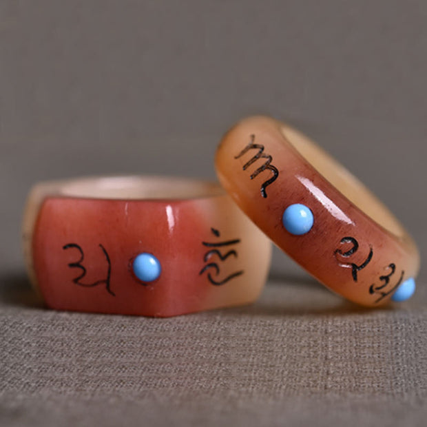 FREE Today: Protection and Luck Camel Bone Om Mani Padme Hum Carving Ring