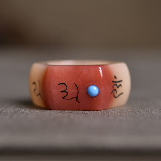 FREE Today: Protection and Luck Camel Bone Om Mani Padme Hum Carving Ring
