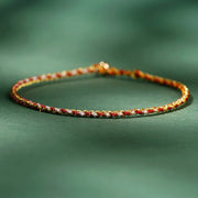 Buddha Stones Colorful Rope Luck Coin Bead Abundance Extra Thin Braided Bracelet - Red - Bare Rope - 20cm - image 8