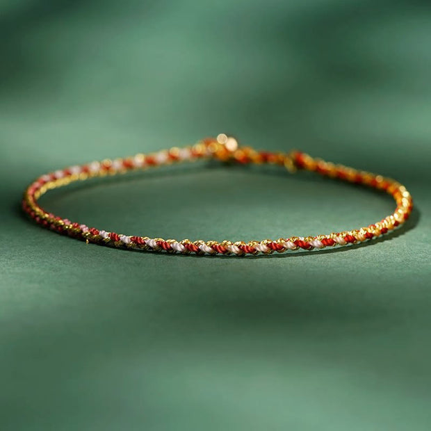 Buddha Stones Colorful Rope Luck Coin Bead Abundance Extra Thin Braided Bracelet - Red - Bare Rope - 20cm - image 8