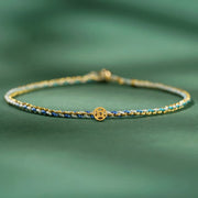 Buddha Stones Colorful Rope Luck Coin Bead Abundance Extra Thin Braided Bracelet - Blue - Rope With Copper Coin - 20cm - image 14