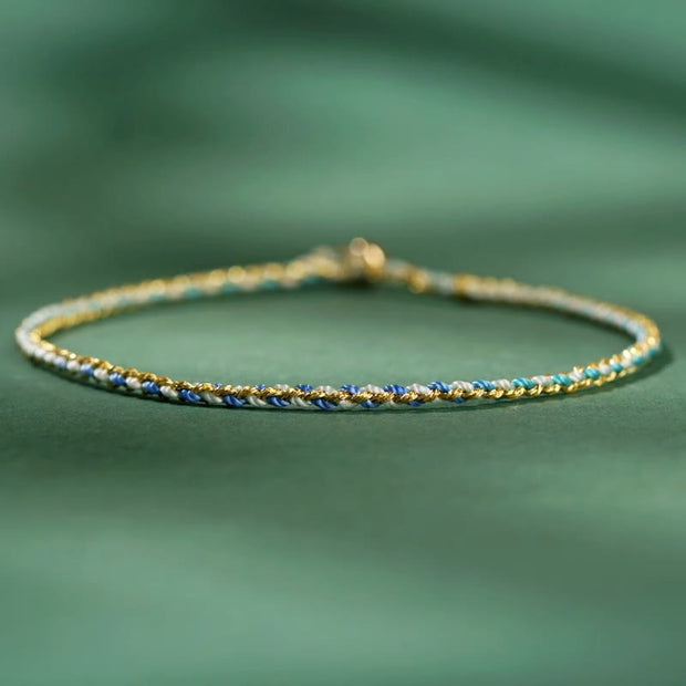 Buddha Stones Colorful Rope Luck Coin Bead Abundance Extra Thin Braided Bracelet - Blue - Bare Rope - 20cm - image 15