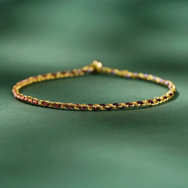Buddha Stones Colorful Rope Luck Coin Bead Abundance Extra Thin Braided Bracelet
