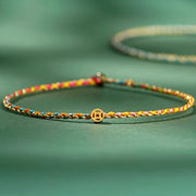 Buddha Stones Colorful Rope Luck Coin Bead Abundance Extra Thin Braided Bracelet