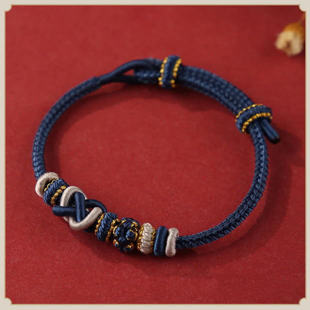 Buddha Stones Handcrafted Peach Blossom Peace Knot Colorful Rope Adjustable Bracelet