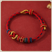 Buddha Stones Handcrafted Peach Blossom Peace Knot Colorful Rope Adjustable Bracelet