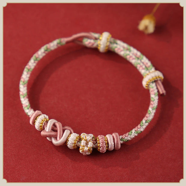 FREE Today: Faith and Connection Handcrafted Peach Blossom Peace Knot Colorful Rope Adjustable Bracelet