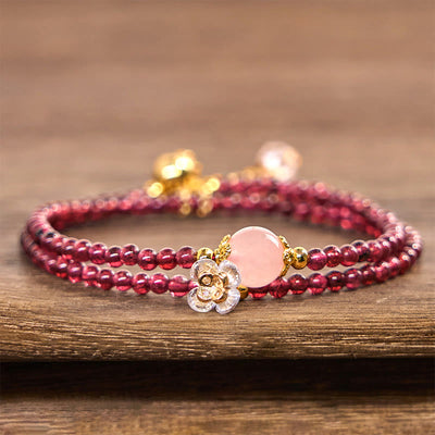 FREE Today: Calm and Stability Natural Flower Garnet Pink Crystal Double Wrap Bracelet