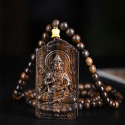 Buddha Stones Qinan Agarwood Avalokitesvara Yellow God of Wealth Strength Bead Necklace Pendant