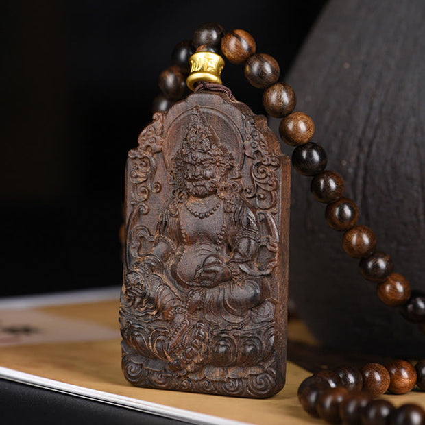 Buddha Stones Qinan Agarwood Avalokitesvara Yellow God of Wealth Strength Bead Necklace Pendant