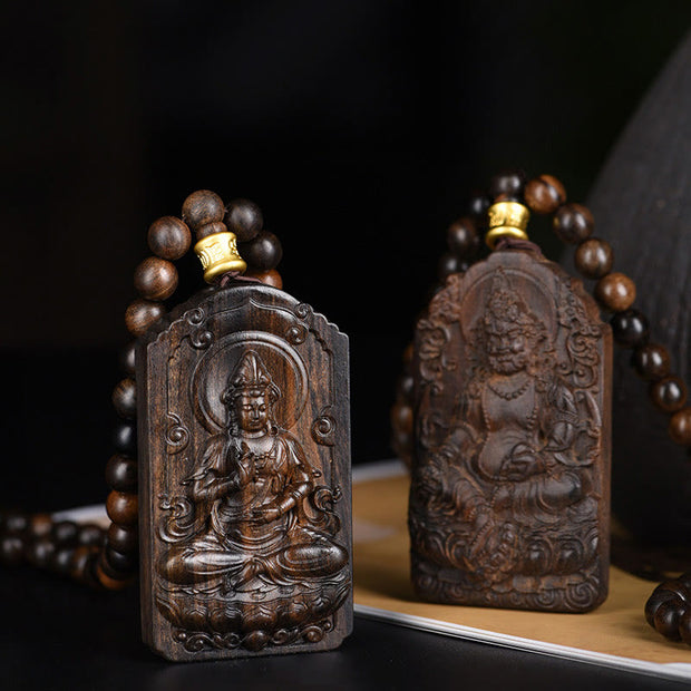 FREE Today: Balance and Strength Qinan Agarwood Avalokitesvara Yellow God of Wealth Bead Necklace Pendant