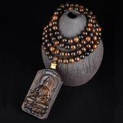 Buddha Stones Qinan Agarwood Avalokitesvara Yellow God of Wealth Strength Bead Necklace Pendant