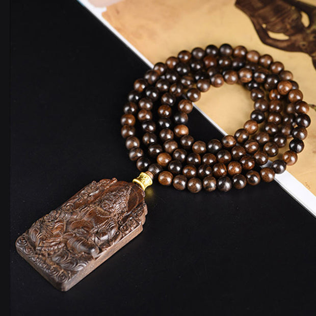 FREE Today: Balance and Strength Qinan Agarwood Avalokitesvara Yellow God of Wealth Bead Necklace Pendant