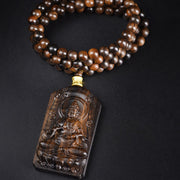 FREE Today: Balance and Strength Qinan Agarwood Avalokitesvara Yellow God of Wealth Bead Necklace Pendant
