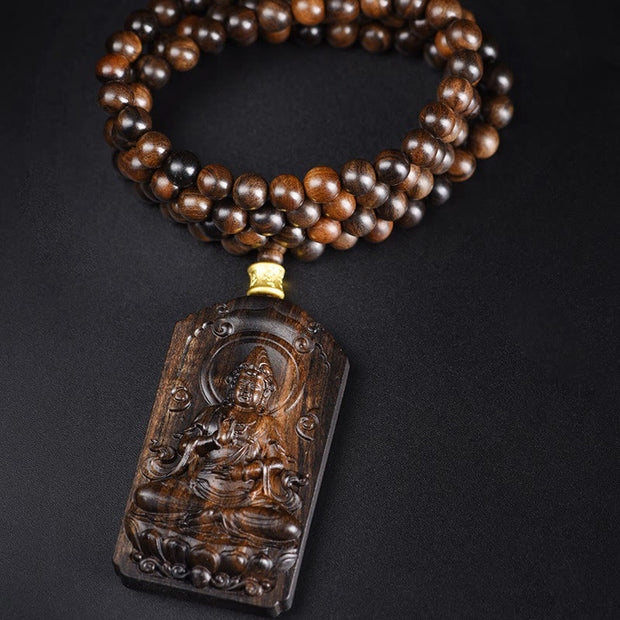 FREE Today: Balance and Strength Qinan Agarwood Avalokitesvara Yellow God of Wealth Bead Necklace Pendant