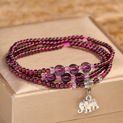 FREE Today: Protection and Strength Natural Garnet Elephant Abacus Lucky Bag Pixiu Triple Wrap Bracelet