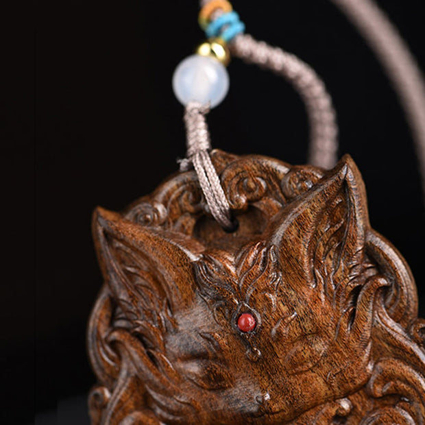 Buddha Stones Qinan Agarwood Nine Tailed Fox Balance Necklace Pendant