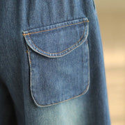 Buddha Stones Casual DarkSlateBlue Plain Drawstring Cotton Women's Harem Pants With Pockets