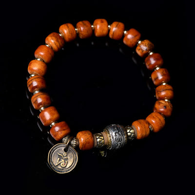 Buddha Stones Natural Tibetan Camel Bone Barrel Beads OM Sanskrit Luck Protection Tassel Bracelet