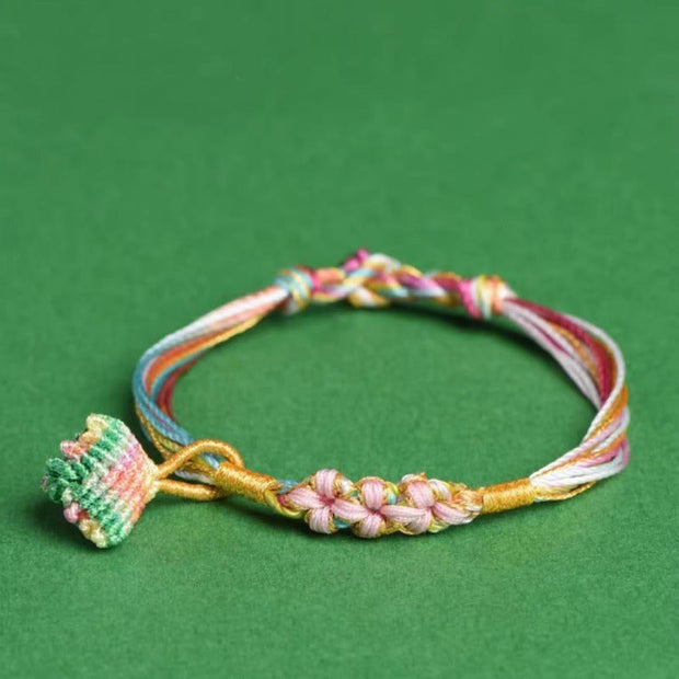Buddha Stones Colorful Rope Peach Blossom Knot Zongzi Braided Bracelet
