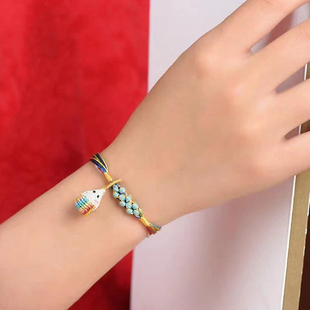 Buddha Stones Colorful Rope Peach Blossom Knot Zongzi Braided Bracelet
