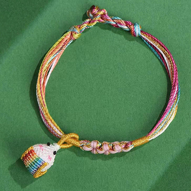 Buddha Stones Colorful Rope Peach Blossom Knot Zongzi Braided Bracelet