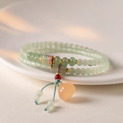 Buddha Stones Multiple Circles Natural Aventurine Glass Lotus Pods Lucky Bamboo Positivity Bracelet
