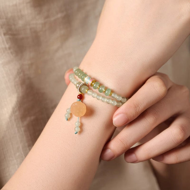 FREE Today: Luck and Positivity Multiple Circles Natural Aventurine Glass Lotus Pods Lucky Bamboo Bracelet