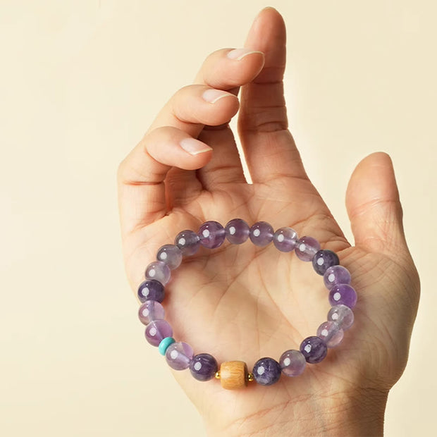Buddha Stones Natural Amethyst Lucky Wooden Beads Peace Bracelet