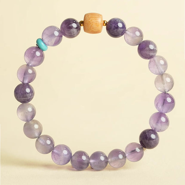 Buddha Stones Natural Amethyst Lucky Wooden Beads Peace Bracelet