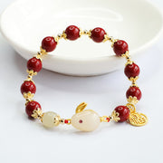 Buddha Stones Cinnabar Cute Rabbit Bunny Fu Character Charm Blessing Bracelet