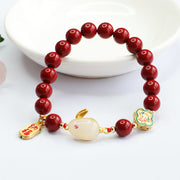 Buddha Stones Cinnabar Cute Rabbit Bunny Fu Character Calm Bracelet