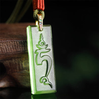 Buddha Stones Tibetan Green Tara Medicine Buddha Sanskrit Pattern Liuli Crystal Protection Necklace Pendant