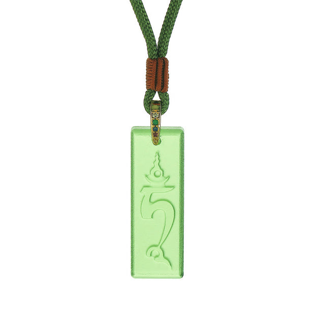 Buddha Stones Tibetan Green Tara Medicine Buddha Sanskrit Pattern Liuli Crystal Protection Necklace Pendant