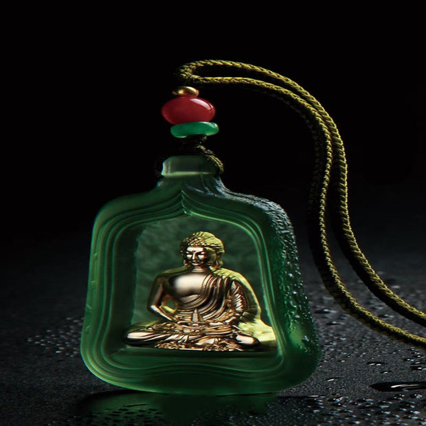Buddha Stones Tibetan Medicine Buddha Liuli Crystal Compassion Serenity Necklace Pendant
