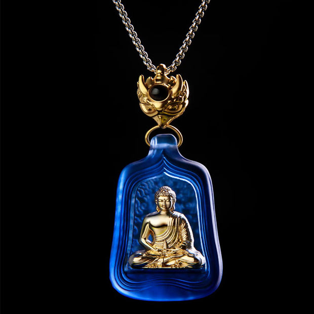 Buddha Stones Tibetan Medicine Buddha Liuli Crystal Compassion Serenity Necklace Pendant