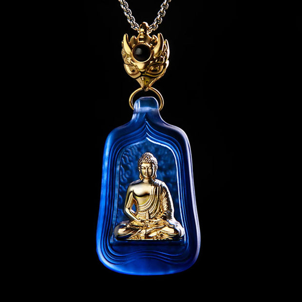 Buddha Stones Tibetan Medicine Buddha Liuli Crystal Compassion Serenity Necklace Pendant