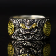 Buddha Stones 925 Sterling Silver PiXiu Copper Coin Brass Wealth Luck Adjustable Ring