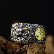 Buddha Stones 925 Sterling Silver PiXiu Copper Coin Brass Wealth Luck Adjustable Ring