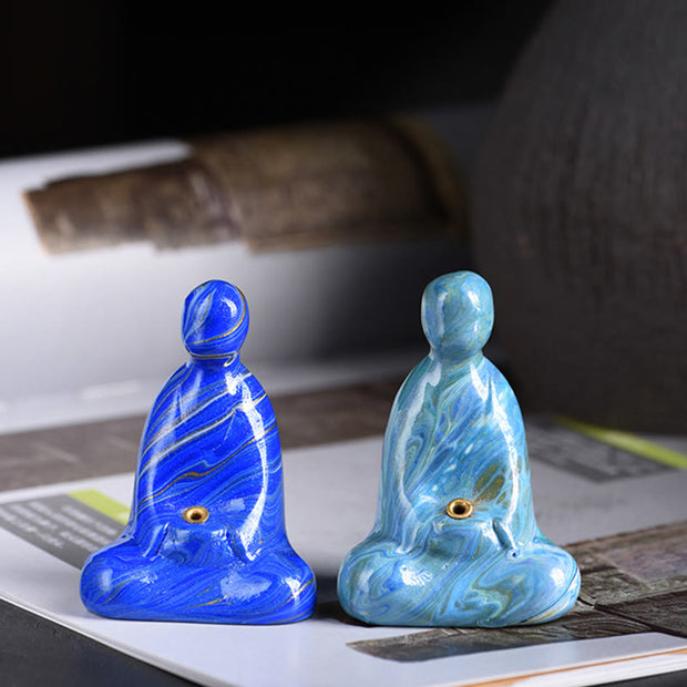 Buddha Stones Mini Formless Buddha Ebony Wood Lacquer Craft Peace Incense Stick Holder Decoration
