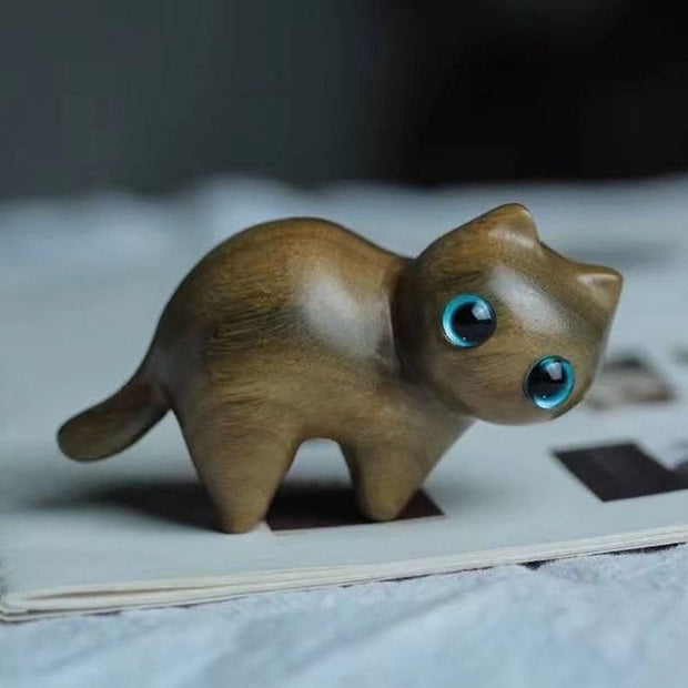 Buddha Stones Mini Cute Stretching Cat Carved Soothing Desk Decoration