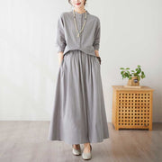 Buddha Stones Casual Vintage 2pcs Plain Printing Long Sleeve Shirt Top Skirt With Pockets Meditation Zen Tai Chi Clothing Women's Set