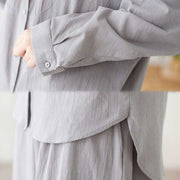 Buddha Stones Casual Vintage 2pcs Plain Printing Long Sleeve Shirt Top Skirt With Pockets Meditation Zen Tai Chi Clothing Women's Set