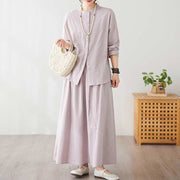 Buddha Stones Casual Vintage 2pcs Plain Printing Long Sleeve Shirt Top Skirt With Pockets Meditation Zen Tai Chi Clothing Women's Set