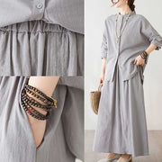 Buddha Stones Casual Vintage 2pcs Plain Printing Long Sleeve Shirt Top Skirt With Pockets Meditation Zen Tai Chi Clothing Women's Set