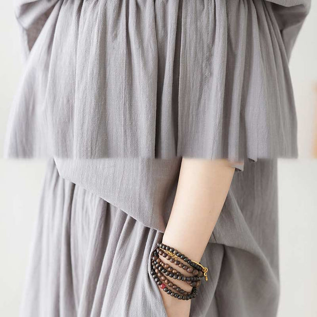 Buddha Stones Casual Vintage 2pcs Plain Printing Long Sleeve Shirt Top Skirt With Pockets Meditation Zen Tai Chi Clothing Women's Set