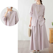 Buddha Stones Casual Vintage 2pcs Plain Printing Long Sleeve Shirt Top Skirt With Pockets Meditation Zen Tai Chi Clothing Women's Set