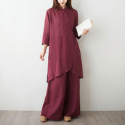 Buddha Stones Casual 2pcs Plain Three Quarter Sleeve Slanted Collar Shirt Top Skirt With Pockets Meditation Zen Tai Chi Clothing Women's Set