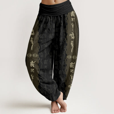 Buddha Stones Om Mani Padme Hum Pattern Women's Elastic Waist Harem Pants